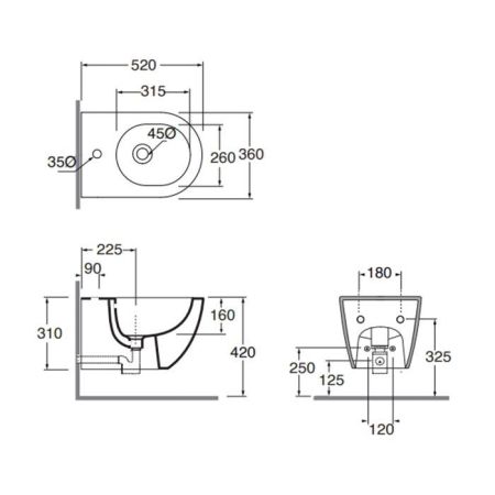 AZZURRA COMODA биде подвесное с 1 отв. под смеситель 51,5х36см, цвет Verde natura, артикул CMBIS000000MNA*1