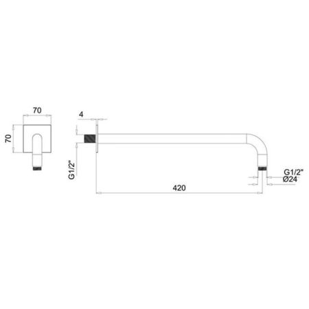 Держатель верхнего душа, Almar, Shower Arms, вид-настенный, вынос, мм-420, с квадратным отражателем, цвет-никель брашированный, артикул E021116.NB