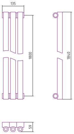 Отопительный радиатор ЭСТЕТ-0 н/ж 1800х135 / 3 сек (БЕЛЫЙ), артикул 12-0331-1803