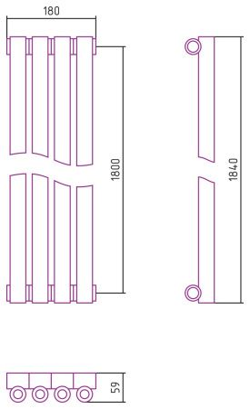 Отопительный радиатор ЭСТЕТ-0 н/ж 1800х180 / 4 сек (Матовый ЧЁРНЫЙ)
