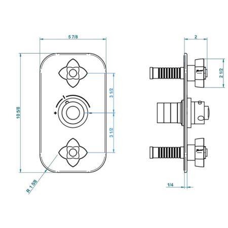 THG General items Встраиваемая  часть термостата на 3/4" с 2-мя вентилями