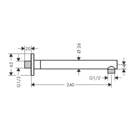 Держатель верхнего душа, Hansgrohe, Vernis, вид-настенный, вынос, мм-240, цвет-черный матовый, артикул 26405670