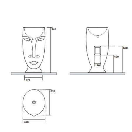 Kerasan Artwork Раковина свободностоящая "MOLOCO", с отверстием для слива в стену, цвет белый