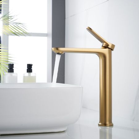 Смеситель для раковины высокий Shevanik S4311G, золотой сатин, артикул S4311G