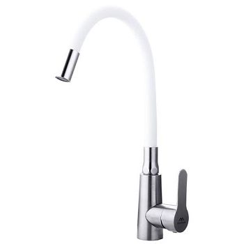 Смеситель для кухни с гибким изливом FASHUN A54301-8, сатин/белый