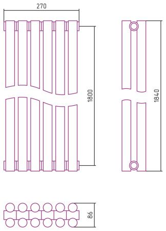 Отопительный радиатор ЭСТЕТ-11 н/ж 1800х270 / 6 сек (Состаренная Латунь)
