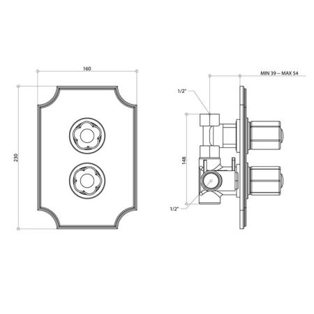 Bongio Fleur Noir Встраиваемый термостатический смеситель (1 источник), цвет хром/черный фарфор (комплект-со встроенной частью), артикул 12544CR00