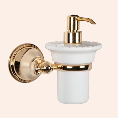 TW Harmony 108, подвесной дозатор для ж/мыла, керамический (белый), цвет держателя: золото, артикул TWHA108oro