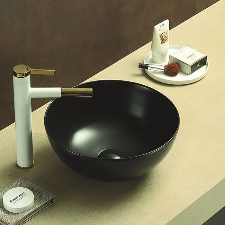 Раковина керамическая накладная AM-107-MB, цвет чёрный матовый, 358х358х155, артикул AM-107-MB