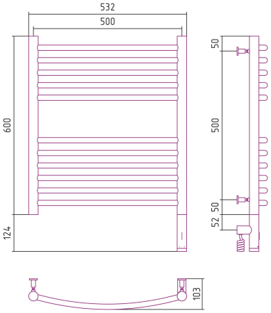 Полотенцесушитель электрический "БОГЕМА 3.0" 600х500 / МЭМ правый (Матовая шампань)
