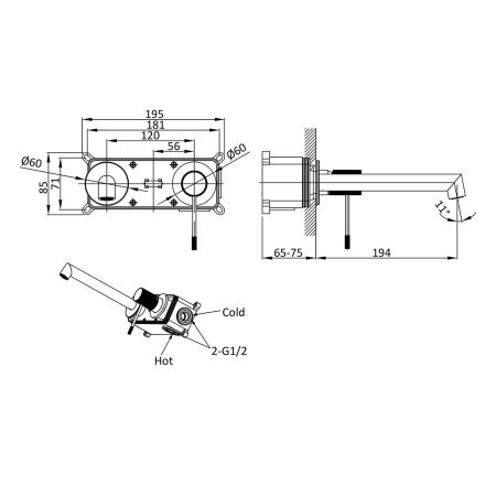 Смеситель для раковины Desire VBFW-1D1CH встраиваемый однорычажный, хром, артикул VBFW-1D1CH