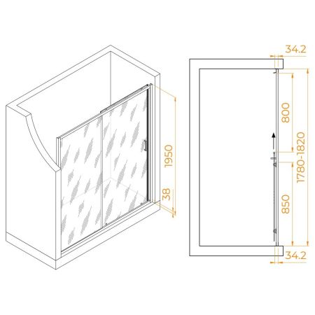 Душевая дверь RGW PA-14Gb (Прозрачное, 1800), артикул 41081418-016