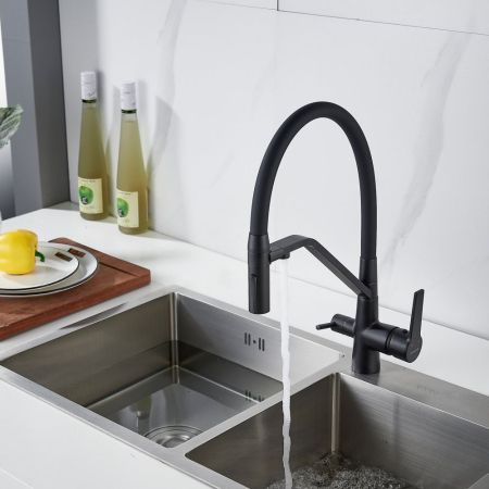 Смеситель для кухни с гибким изливом и подключением фильтра Shevanik S278H, черный