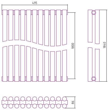 Отопительный радиатор ЭСТЕТ-11 н/ж 1800х495 / 11 сек (Матовое ЗОЛОТО), артикул 032-0302-1811