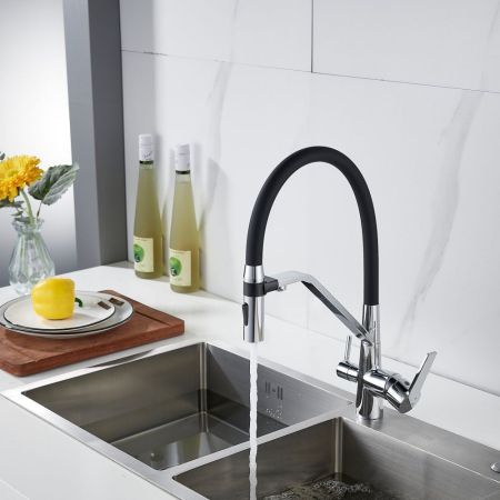 Смеситель для кухни с гибким изливом и подключением фильтра Shevanik S278, хром, артикул S278