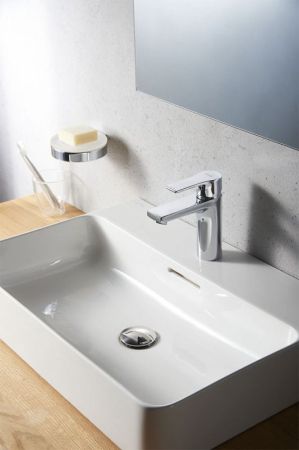 Смеситель для раковины, Kludi, ZENTA SL, тип открывания воды-однорычажный, тип регулирования воды-керамический картридж, монтаж-на раковину/столешницу, отверстия для монтажа-1, высота, мм-155, вынос излива, мм-110, донный клапан-есть, тип подводки-гибкая,, артикул 482980565