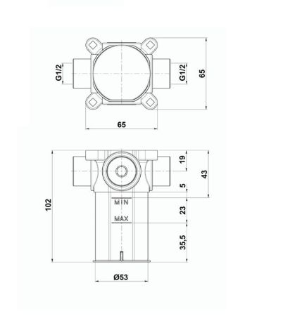 Oioli, внутренняя часть с боксом встраиваемого в стену гигиенического душа со смесителем на холодную/горячую воду, артикул OIPIMI25001B