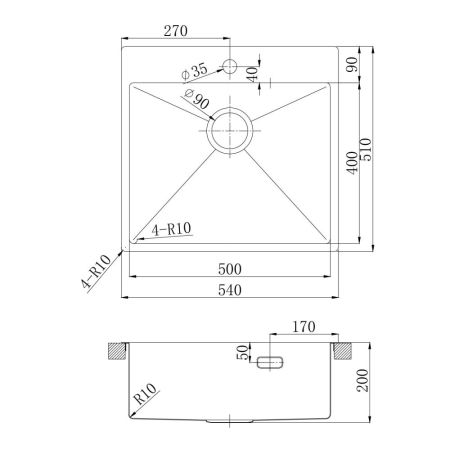 Кухонная мойка Lemark JANGA 540 прямоугольная из нержавеющей стали цвет: чёрный матовый (9932112), артикул 9932112