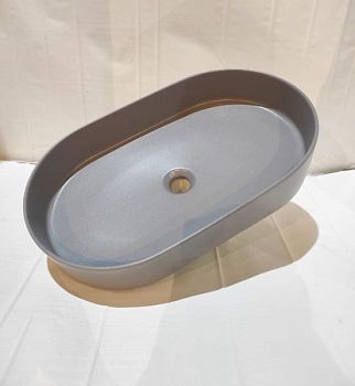 White Ceramic Blade, накладная овальная раковина 60x36x12h см, цвет серый матовый