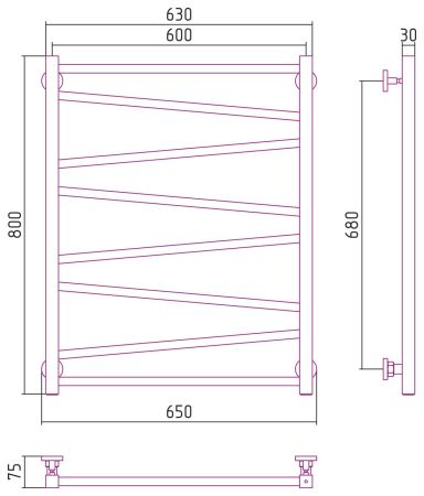 Полотенцесушитель водяной Сирокко 800х600 (Матовый Белый), артикул 30-0253-8060