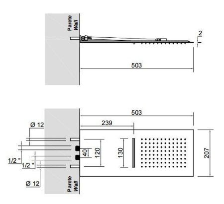 ANTONIO LUPI BILASTRA Верхний душ 207x503x2 мм., настенный, с каскадом, сатинированная нержавеющая сталь, артикул BILASTRA