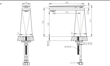 Смеситель для раковины Bravat DIAMOND F118102G-2-ENG, золото
