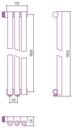 Отопительный радиатор ЭСТЕТ-0 н/ж EU50 левый 1800х135 / 3 сек (Без покрытия), артикул 00-0320-1803
