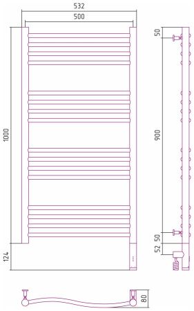 Полотенцесушитель электрический ФЛЮИД 3.0 1000х500 МЭМ правый (Без покрытия)
