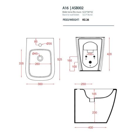 Artceram A16 Биде напольное 36х52 см, 1 отверстие, цвет cocoa