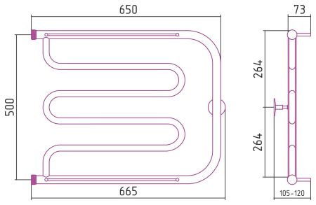 Полотенцесушитель "СТИЛЬЕ" ТАНДЕМ 2П 500х650 резьба-сгон 1" (Без покрытия)