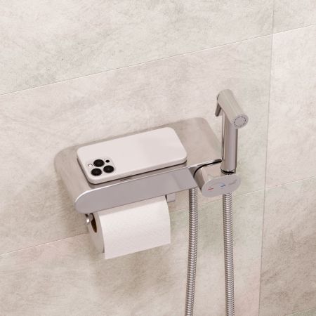 Смеситель с полочкой и держателем туалетной бумаги, с гигиеническим душем - RGW SP-222, хром, артикул 581408222-01