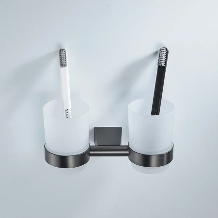 Стакан для ванной комнаты двойной Shevanik SG5722T, оружейная сталь, артикул SG5722T