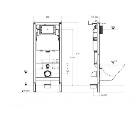 Инсталляция BELBAGNO для подвесного унитаза, для механической кнопки BB-101-M, 500x165x1125, артикул BB-101-M