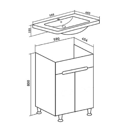 Тумба Runo Парма 60 напольная 2 двери под умывальник УТ000001837 (Omega 60) (00-00001038), артикул 00-00001038