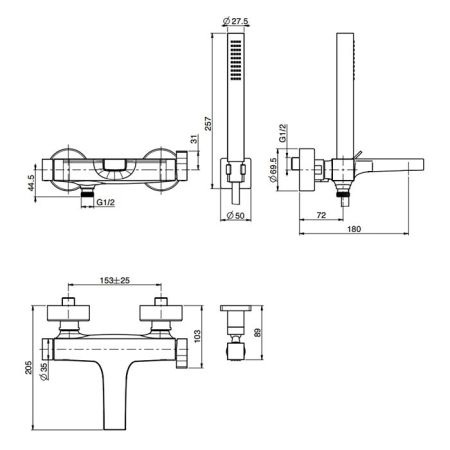 Fima Carlo Frattini Zeta Смеситель для ванны, настенный, с ручным душем, цвет: золото, артикул F3964OR