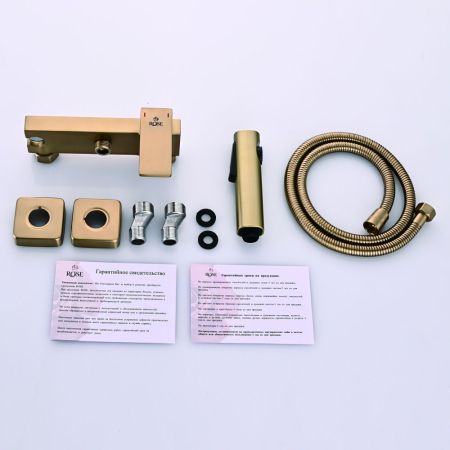 Гигиенический душ со смесителем Rose R1805G-1, золотой сатин