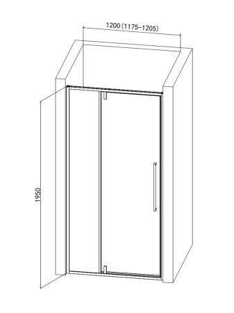 Душевая дверь в нишу 1200*1950мм., стекло 6мм, цвет профиля матовый черный.