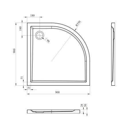 Акриловый душевой поддон Lavinia Boho One 37012900, полукруглый, 90 х 90 см, артикул 37012900