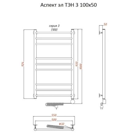 Электрический полотенцесушитель Тругор Аспект 3 элТЭН 100x50 Хром, артикул Аспект3/элТЭН10050
