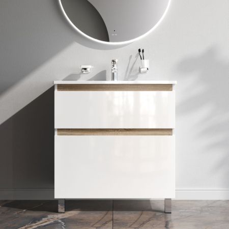 M85AFSX0802WG X-Joy, База под раковину, напольная, 80 см, 2 ящика, белый глянец