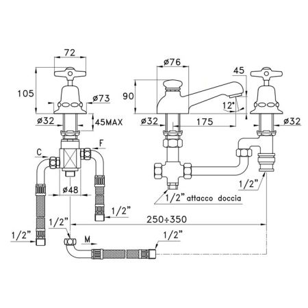 Stella Italica Смеситель на борт ванны на 3 отверстия 3256TC, цвет: хром, артикул IT 02301 CR00