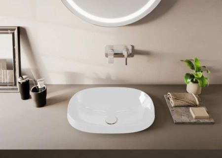 Frame Овальная накладная раковина, 56 см, без отверстия под смеситель, без перелива, цвет белый