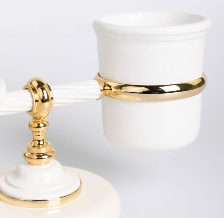 Stil Haus Giunone, настольные керамические мыльница + стакан, цвет белый - золото, артикул G15М(04)