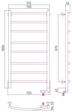 Полотенцесушитель электрический "ГАЛАНТ 2.0" 1000х500 / МЭМ правый (БЕЛЫЙ)