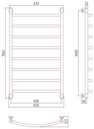 Полотенцесушитель водяной "ГАЛАНТ+" 1000х600 (ЗОЛОТО)