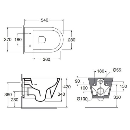 AZZURRA FORMA Унитаз подвесной 540х370х340 мм., безободковый, в комплекте с креплением, цвет Antracite, артикул FMVKSPE00000AN