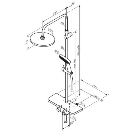 947760000 Apollo душевая система с ванно-душевым ТМС смесителем-полкой, хром, артикул 947760000