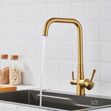 Смеситель для кухни с подключением фильтра Shevanik S528G, золотой сатин, артикул S528G