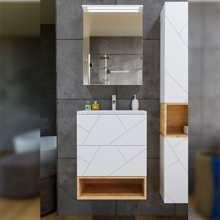 Комплект мебели для ванной Бриклаер КРИСТАЛЛ 60ZB, белый/дуб бунратти, артикул КРИСТАЛЛ 60ZB