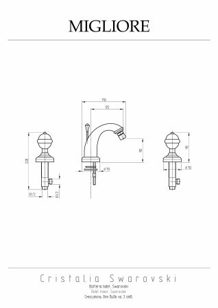 CRISTALIA Смеситель для биде на 3 отв., ручки CRYSTAL, хром, артикул 18584